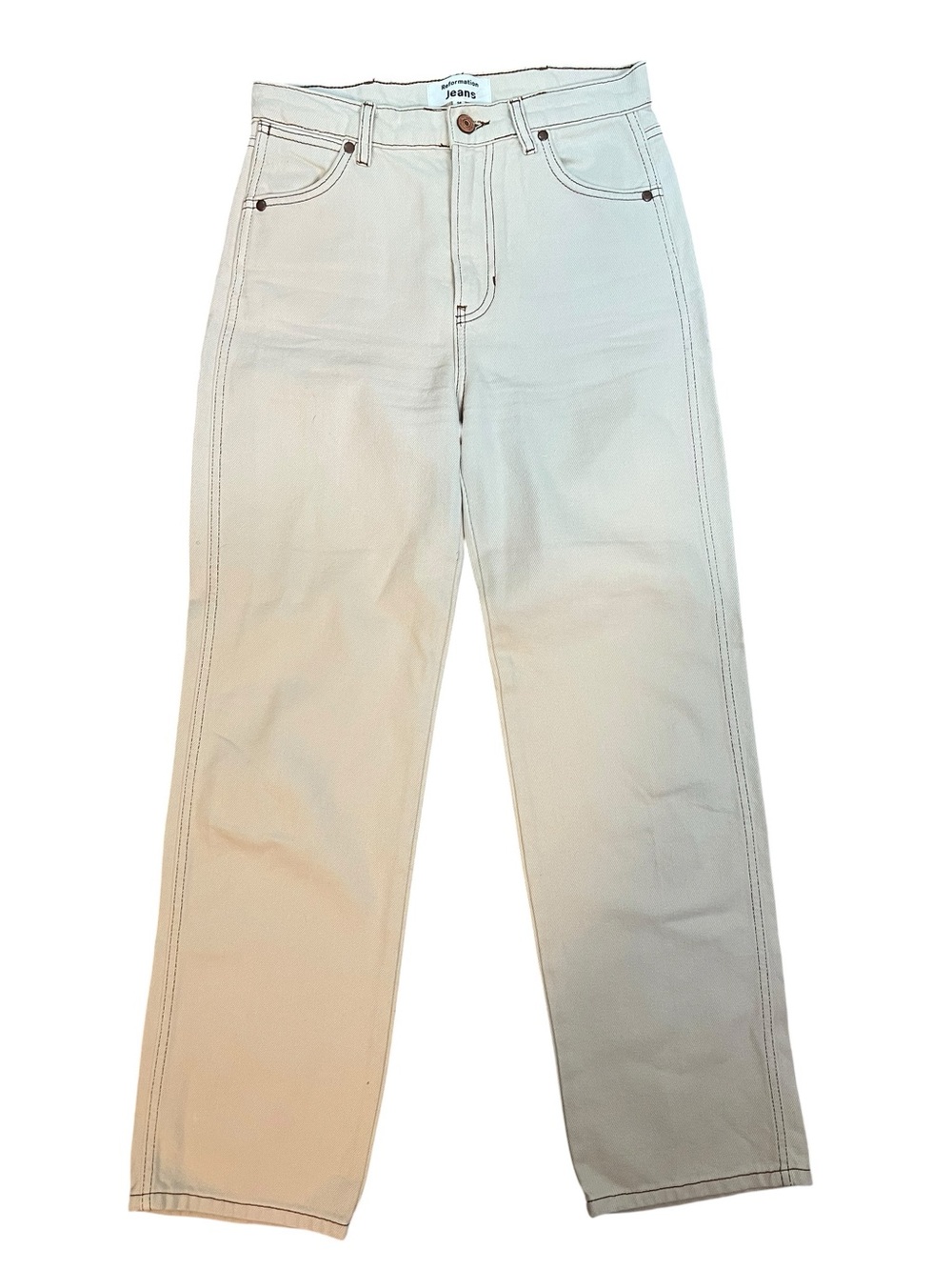 Reformation Cowboy High Rise Straight Jeans 25 Cream White Stitch Western Rodeo